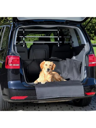 TRIXIE Kofferraum-Schondecke - 1.64 x 1.25 m - Praktische Kofferraumdecke mit flexiblen Metallstäben für sicheren Halt. Hohe Seiten schützen den Innenraum, rutschfeste Beschichtung sorgt für besseren Grip. Ideal für Hundebesitzer!