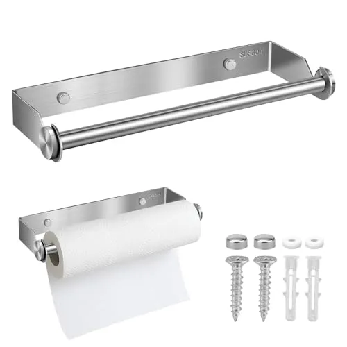 Küchenrollenhalter Wand, 28CM Küchenrollenhalter Edelstahl, Küchenpapierhalter mit Schrauben, Papierrollenhalter für Küche Badezimmer Wohnzimmer - Silber