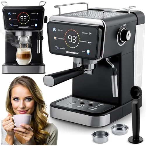 Berdsen Kaffeemaschine - Espressomaschine mit 20 Bar und Milchaufschäumer - Kaffeemaschinen & -zubereiter mit 20 Bar Druck für perfekten Kaffeegenuss. Touchscreen-Steuerung und Cold-Funktion für erfrischenden Kaffee an heißen Tagen.