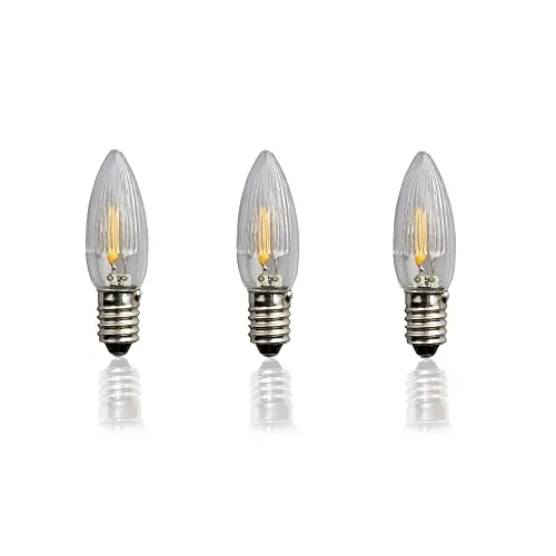hellum Ersatzkerzen LED-Filament 12V 0,5W für Lichterketten & Schwibbogen, 3 Stück Riffelkerzen E10 (ø10 mm) passend für 20 Brennstellen, 17 Lumen Ersatzkerzen Lichterkette, für innen & außen 912340
