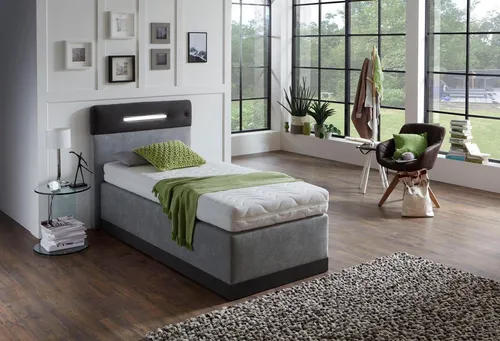 Elegantes Boxspringbett mit LED-Beleuchtung - Polsterbett mit 5-Zonen-Tonnentaschenfederkernmatratze, H3, und waschbarem Bezug. Genießen Sie höchsten Schlafkomfort und eine stimmungsvolle LED-Beleuchtung im Kopfteil.