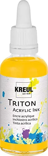 KREUL 17410 - Triton Acrylic Ink, Maisgelb, 50 ml Glas mit Pipette zum Dosieren und Aufrühren, hohe Farbintensität, seidenmatt auftrocknend, für Leinwand und Papier