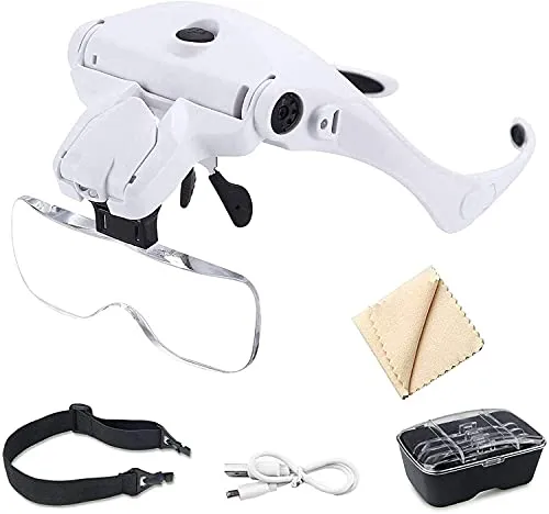 Lupen mit LED-Licht, professionelle Lupe für Modellbau, Uhrenreparatur, Zahnmedizin und Mikroarbeiten - 5 austauschbare Linsen 1,0X, 1,5X, 2,0X, 2,5X, 3,5X