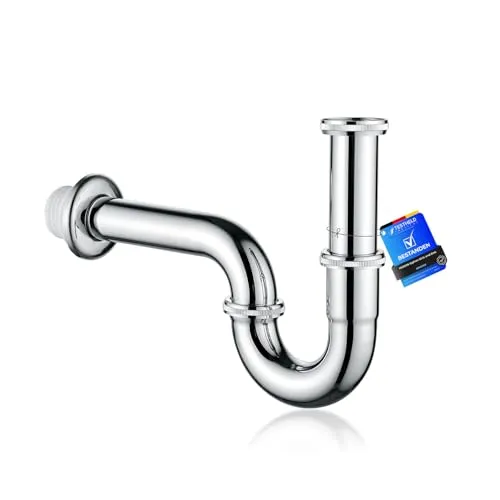Ibergrif Siphon Waschbecken Edelstahl 1 1/4″ × 32 mm - Universal Syphon Ablaufgarnitur, Röhrensiphon mit Geruchsverschluss & Anti-Verstopfung, Werkzeuglose Montage, M20506