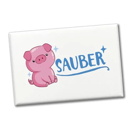 Schwein Souvenir Magnet eckig mit Spruch Sauber Perfekt für Spülmaschine Badezimmer Waschküche Küche; Ideal zum Putzen Fegearbeiten Schmutz entfernen