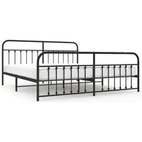 Robustes Bettgestell mit Kopf- und Fußteil aus Metall Schwarz 193x203 cm - Stabiles Bettgestell aus pulverbeschichtetem Stahl, mit praktischem Stauraum und optimaler Rückenunterstützung – ideal für dein Schlafzimmer.
