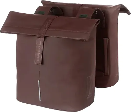 Basil City Fahrrad Doppeltasche, 28-32L, Braun - Fahrradtaschen mit stilvollem Design aus hochwertigem Kunstleder, wasserfestem Faltverschluss und Universal Bridge System für einfache Montage.