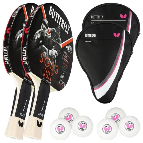 Timo Boll SG33 Tischtennisschläger Set - Tischtennisschläger für Allround-Spieler, inklusive 2 Schutzhüllen und 6 hochwertigen Bällen für optimale Spielbedingungen.