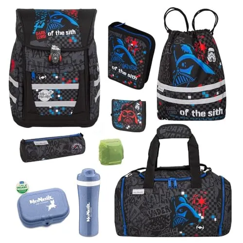 Familando McNeill Schulranzen 1. Klasse - Ergonomischer Tornister im Star Wars Design - Schultaschen-Set (9-teilig) mit sportlicher Tasche, leicht und ergonomisch für optimalen Tragekomfort, ideal für die Einschulung.