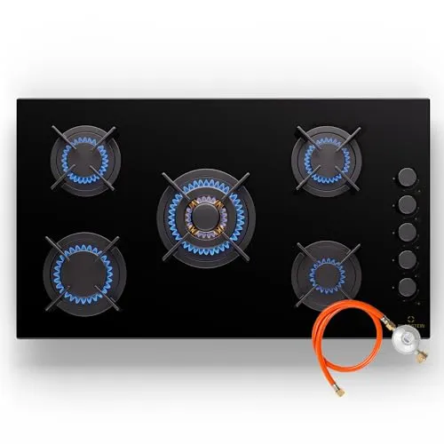 Klarstein Gaskocher 5 Flammig - Einbau-Gaskocher für Innenbereich & Wohnmobil mit 10400W Leistung, Snapjet-Zündung für sichere Handhabung und einfache Reinigung.