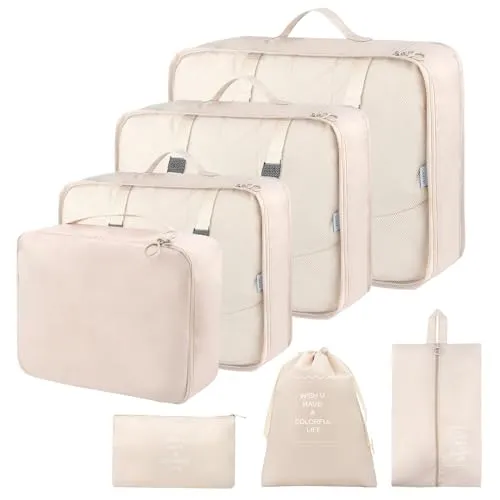 Koffer Organizer set, Packing Cubes Kleidertaschen Schuhbeutel Reiseorganizer, Koffer Organizer Set 7-teilige Wasserfester Packwürfel Kofferorganizer Packtaschen Set Packing Cubes