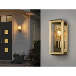 Außenwandleuchte Wandlaterne aus Messing, wetterfest für draußen - Moderne LED Außenwandleuchte im Landhausstil, ideal für Fassadenbeleuchtung. Wetterfest mit IP44, inklusive dimmbarem E27 Filament LED Leuchtmittel für warmes Licht.