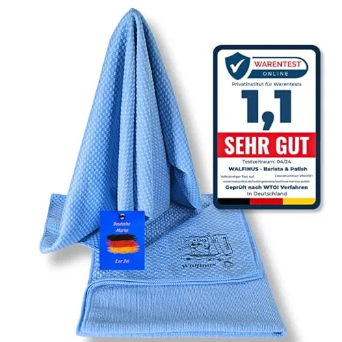 Walfinus Duo Geschirrtücher XXL 50x70cm Waffeltuch+Frotteeseite weiche Streifen fusselfreie Fenstertücher, Poliertuch, Mikrofasertücher, Barista Tuch, Geschirrtuch
