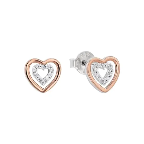 Amor Ohrstecker 925 Sterling Silber - Herz Design mit Zirkonia - Ohrringe für Damen aus 925 Sterling Silber, mit funkelnden Zirkonia, in Herzform. Kommt in einer eleganten Schmuck Geschenkbox - die perfekte Geschenkidee für besondere Anlässe.