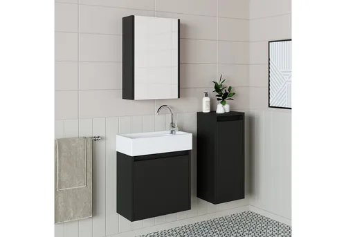 Roomart Badmöbel-Set MINI 50 - Komplett-Set für Badezimmer - Badmöbel-Set in verschiedenen Farben, inklusive Unterschrank mit Waschbecken, Seitenschrank und Spiegelschrank - perfekt für jedes Badezimmer oder Gäste WC.