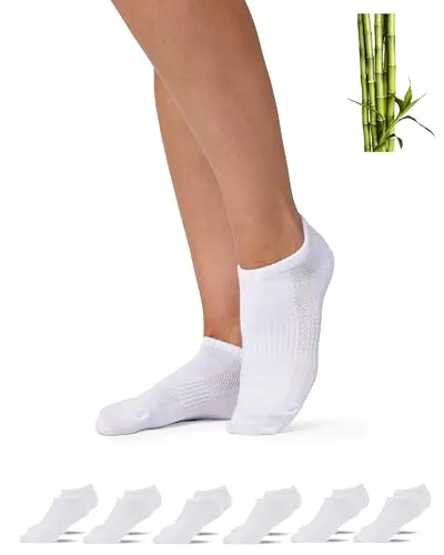 Snocks Premium Bambus Sneaker Socken Herren und Damen 6 Paar - Weiche Atmungsaktive Knöchelsocken gegen Schweißfüße - Ideal für Sport und Alltag Gr.35-38 Farbe Weiß