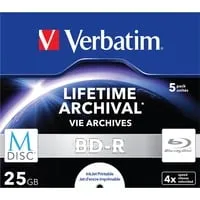 Verbatim M-DISC Blu-ray Rohling 25 GB - 5 Stück im Jewelcase - Hochwertige M-DISC für die sichere Speicherung Ihrer Daten über Jahrhunderte. Ideal für Fotos, Musik und Dokumente – robust gegen Licht und Feuchtigkeit.