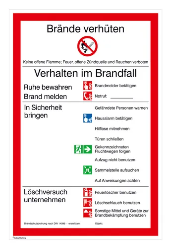 SafetyMarking Verbotsschild Folie 200 x 300 mm Brandschutzverordnung universal - 21.A5980