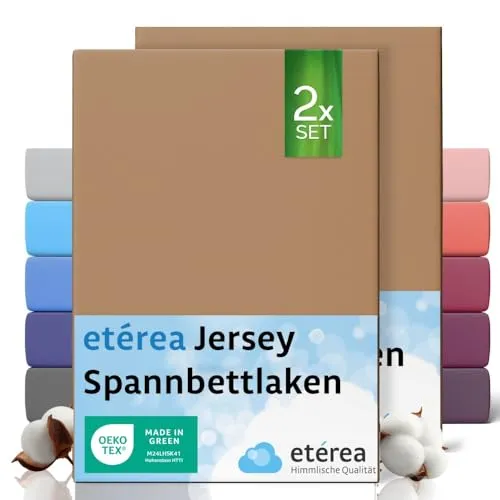 etérea Jersey 2er Set Spannbettlaken 80x160cm - 80x180cm Stucco bis 20 cm Höhe - 100% Baumwolle Spannbetttuch Oekotex - Kinder Doppelpack Bettlaken 80x160 cm - 80x180 cm - Braun