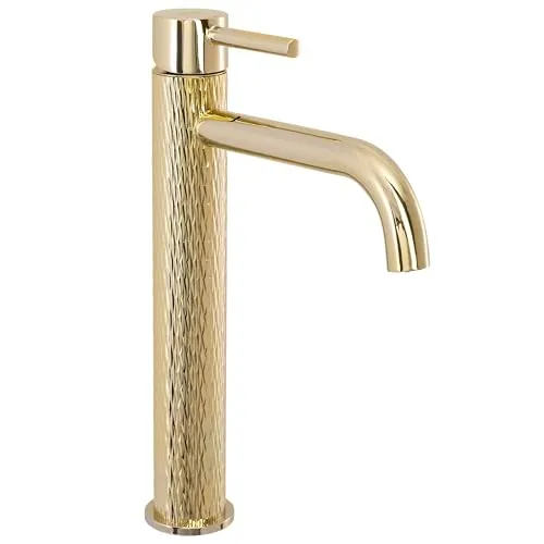 Rea Waschtischarmatur LUNGO ART GOLD HIGH - Elegante Badarmatur aus Messing für Waschbecken, freistehend mit 130 mm Auslaufreichweite und hochwertiger Mischdüse für präzise Wasserregulierung.