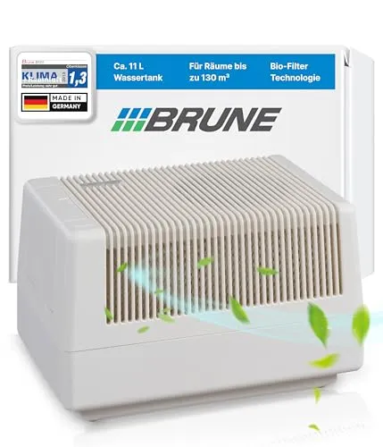 Brune® Luftbefeuchter B 125 – Kompakt und effizient für Räume bis 140 m³ – Verdunstung mit Filter für gesundes Raumklima – 11L Tank – Made in DE, Weiß