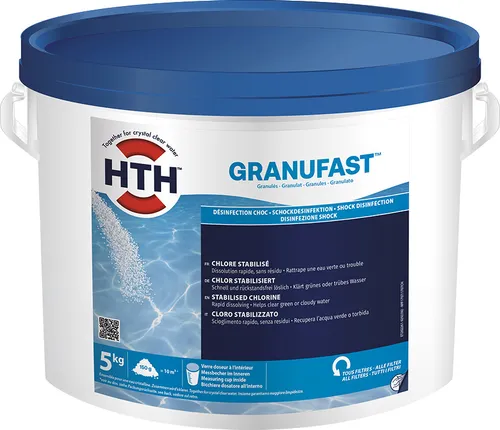 HTH Granufast 5 kg - Schnelllösliches Chlorgranulat für Poolpflege - Effektive Poolpflege mit HTH Granufast: schnelllösliches Chlorgranulat für zuverlässige Desinfektion, ideal gegen Algen und Bakterien. Perfekt für Stoßchlorung und tägliche Wasserpflege.