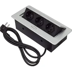 Einbausteckdose Tischsteckdose Küche Wand 3-Fach Steckdose 230V Schuko Silber - Silber