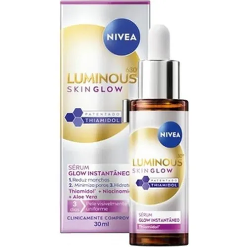 NIVEA LUMINOUS630 SKIN GLOW Instant Glow Serum - Feuchtigkeitsspendendes Anti-Makel-Gesichtsserum - verfeinert Poren - Thiamidol, Niacinamid und Aloe Vera - Reduziert überschüssiges Fett - alle