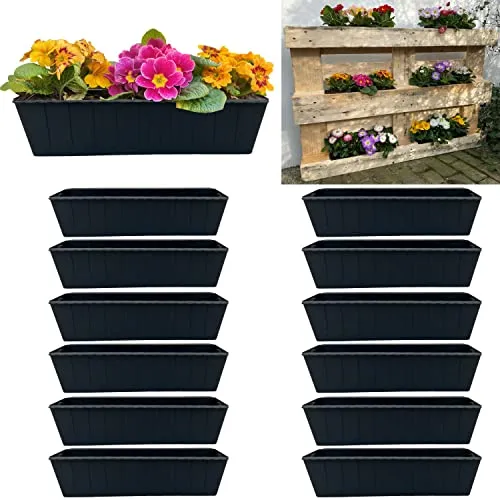 Hossi's Wholesale 12 Euro-Paletten Blumenkästen-Einsätze | 37,3cm Anthrazit - Garten-Zubehör für kreative Bepflanzung – ideal für Europaletten, wetterfest und aus stabilen recycelten Kunststoff gefertigt. Perfekt für nachhaltige Gartengestaltung!