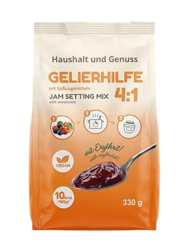 Haushalt und Genuss Gelierhilfe 4:1 mit Erythrit Alternative zu Gelierzucker 10 kcal für 1,3 bis 1,5kg Früchte Diabetiker Keto Low Carb Vegan zahnfreundlich 330 g (1er Pack (1x330g))