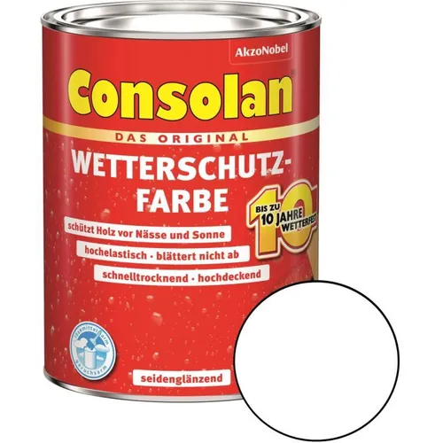 Consolan Wetterschutz-Farbe Weiß 750 ml Holzfarbe Deckfarbe von Consolan