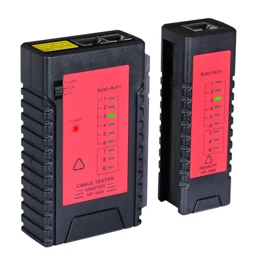 Incutex Netzwerk Kabeltester RJ45 RJ11 Patchkabel Tester LAN Netzwerktester Leitungstester Ethernet Network Cable Tester, schwarz-rot