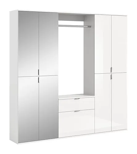 xonox.home X07A9S12 Projekt X Systemmöbel Garderobe 4tlg. in Hochglanz Weiß - DROHNEN: Praktische Garderobe mit System, die Ordnung und Stil vereint. Ideal für Eingangsbereiche, bietet viel Stauraum für Schuhe und Taschen.