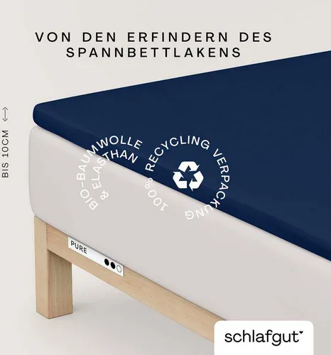 Schlafgut Topper-Spannbetttuch Pure Dunkelblau - Bettlaken aus hautsympathischem Jersey, bügelfrei und ideal für Allergiker. Mit Rundumgummi für perfekten Sitz und aus Oeko-Tex® zertifiziertem Material, sorgt es für traumhaften Schlafkomfort.