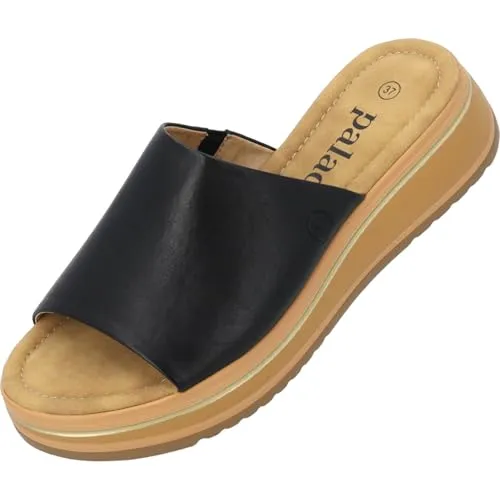 Palado Sandalen Damen Rhat – bequeme Hausschuhe mit Plateau-Sohle - modische Pantoletten - elegante Sommerschuhe Schwarz UK3,5 - EU36