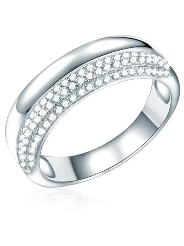 Rafaela Donata Silberring mit Zirkonia-Steinen - Eleganter Bandring aus sterling Silber, Größe 58, verziert mit funkelnden Zirkonia-Steinen für einen strahlenden Look.