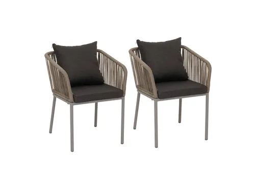 PROREGAL® Gartenstuhl 2x Gartenstuhl 75x55x55cm wetterfest Aluminium Rope Grau