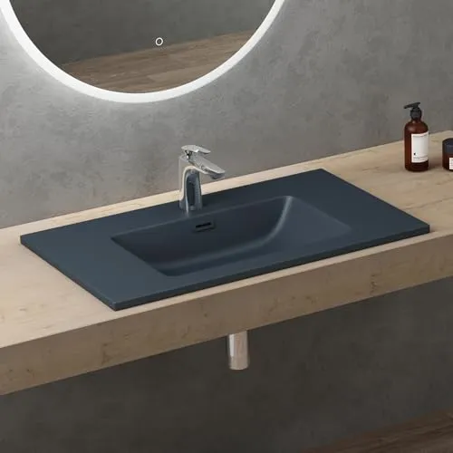 doporro Einbauwaschbecken Col02 - Mineralguss 80x48 cm anthrazit matt - Einbauwaschbecken aus hochwertigem Mineralguss in matt Anthrazit, mit Überlauffunktion und einfacher Montage – ideal für moderne Badezimmer.