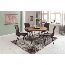 Landhaus Esszimmertisch aus Massivholz - Ø 120 cm, Braun - Runder Landhaus Esszimmertisch aus massivem Holz mit stabilen Haarnadelbeinen. Ideal für gesellige Abende, sorgt für ein warmes Ambiente. Pflegeleicht und langlebig durch Schutzlackbeschichtung.