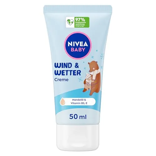 NIVEA Baby Wind & Wetter Creme, Babycreme schützt vor Wind und Kälte, Baby Feuchtigkeitscreme mit Mandelöl für zarte Babyhaut, Hautpflege für Babys mit Shea Butter und Vitaminen (50 ml)
