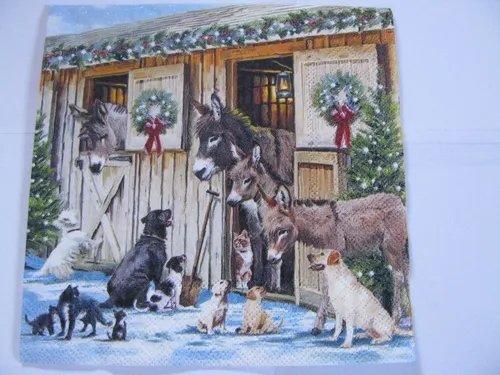 OVP Servietten FAnimal Friede, Esel mit Hunde und Katzen 20