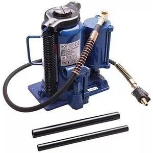 BGS-technic Stempelwagenheber 2883, pneumatisch mit 20t Tragkraft - Wagenheber mit Hubhöhe 260-510 mm, ideal für schwere Lasten. Sicherer Stand durch große Fußplatte aus Spezialguß und einfache Justierung per Druckluft oder Handpumpe.