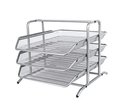 EasyPAG 3 Fächer A4 Metall Büro Schreibtisch Organizer Dokumentenhalter Aktenablage Zeitschriftenhalter Briefablage Papier Magazin Organisator,Silber