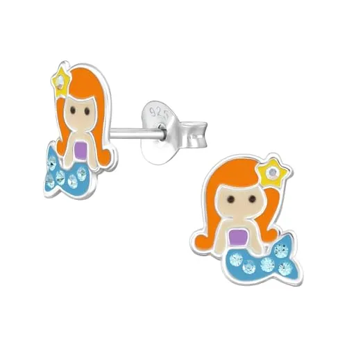 Monkimau Meerjungfrau Kinder Ohrringe | 925 Silber | Mädchen Ohrstecker Schmuck | Hypoallergen & Nickelfrei | Kinderohrringe Geschenkidee