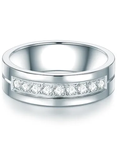 Trilani Damen-Ring Edelstahl Zirkonia weiß Brillantschliff - Zirkonia-Memoirering Verlobungsring Zirkonia Brillantschliff Edelstahl-Verlobungsring