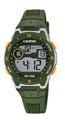 Calypso Armbanduhr Digital Crush grün K5853/2 - Sportliche Herren-Armbanduhr mit präzisem Quarzwerk, Stoppuhr und Alarmfunktion. Wasserdicht bis 10 bar, ideal für aktive Lebensstile.
