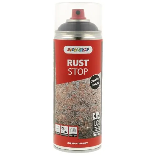DUPLI-COLOR RUST STOP RAL 9005, tiefschwarz, seidenmatt 400 ml, langlebiger Rostschutz Spray, schnelltrocknend, hoher Deckkraft
