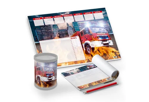 itenga Schreibtischunterlage itenga Schreibtisch-Set Feuerwehr 3-teilig Schreib
