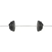 vidaXL Langhantel mit Gewichten 60 kg - Hantelset für vielseitiges Krafttraining, inklusive 4 verschiedenen Gewichten und robustem, bodenschonendem Kunststoffüberzug für geräuschloses Training.