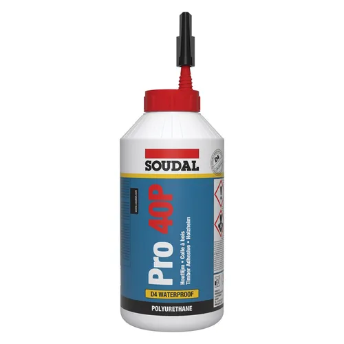 SOUDAL Holzleim Pro 40P 750g - Wasserfester PU-Leim - Kleber & Leime, ideal für Holzverbindungen, wasserfest nach D4-Standard und perfekt für Innen- und Außenanwendungen.